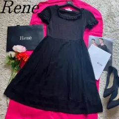 【美品】Rene フレアワンピース ブラック フリル シフォン 半袖 36