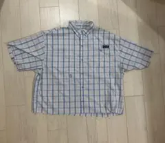 短丈　90 00sColumbia チェック柄 半袖シャツ XXL 青　白
