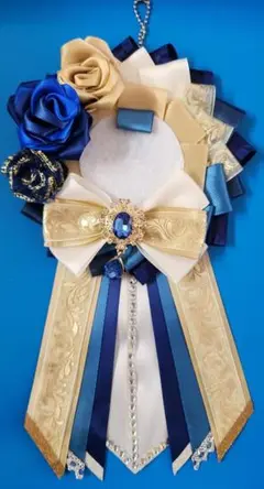 (7)痛ロゼット　青、金、白　ハンドメイド
