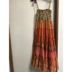 インドシルク 2way ロングワンピース オレンジ