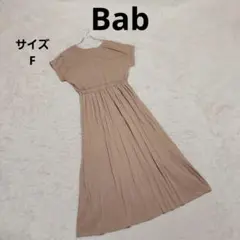 Bab フレンチスリーブロングワンピース F ベージュ Aライン カジュアル