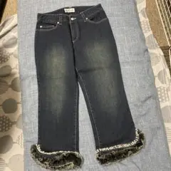 美品☆ギャラリービスコンティ☆ファー付きデニムクロップドパンツ