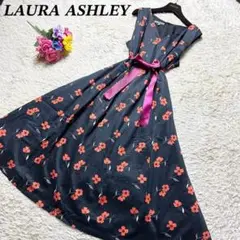 美品ꕤローラアシュレイ フラワープリントワンピース ブラック 14 XL