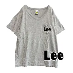 【リー】半袖Tシャツ　Ｖネック　胸ポケットあり　グレー　ロゴプリント　シンプル