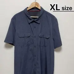USA古着　アウトドアシャツ　XL　グレーネイビー　無地　ワーク　ポリエステル