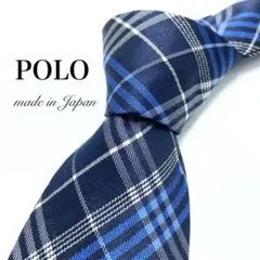 【極美品】POLO ネクタイ 新品同様 チェック 国産品 ブルー イチオシ