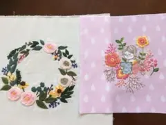 フランス刺繍完成品　少女とお花のリース