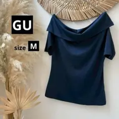 【GUジーユー】オフショルダー半袖カットソートップス・2WAY◇ネイビー【M】