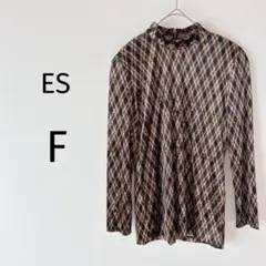 ES 長袖カットソー コンシールファスナー 肩パット入り アーガイル柄 F