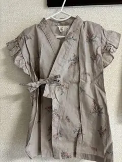 ベージュ 花柄 フリル袖 甚平 100