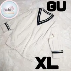 GU 学生 ニット セーター ビッグサイズ ビッグシルエット 白 Vネック XL
