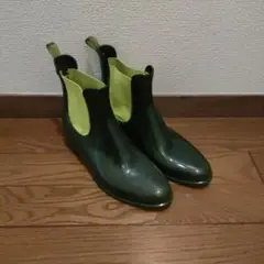 24cm グリーン×イエロー ラバーショートブーツ