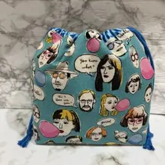 保冷保温お弁当袋★巾着袋★ハンドメイド★ファニーフェイス柄