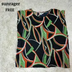 sunrager シルク100%　絹　ノースリーブカットソー　トップス　総柄　F