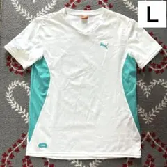 【今週お買い得SALE❣️】Puma Vネック Tシャツ Ｌ ホワイト/ターコイズ
