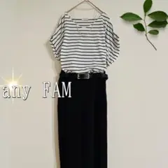 any FAM ボーダードルマンスリーブ変形VネックTシャツ（フリーサイズ）白