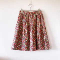 美品 テチチ 膝丈プリーツスカート 総柄 ボタニカル M グレー 4724