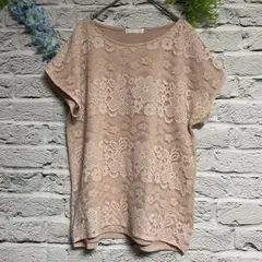 【美品】ドレスキップ ピンクベージュ レース Tシャツ カットソー 花柄 半袖