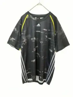アディダス　adidas　Tシャツ　メンズL　ラグラン　黒色　３ライン　メッシュ