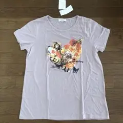 新品タグ付き　TIMOTHY 花柄蝶グラフィックTシャツ LL グレージュ