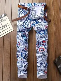 メンズ ポップ柄 スキニーパンツ