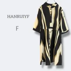 3107 HANRUIYF【F】エレガントワンピース　ストライプ　リボン付き
