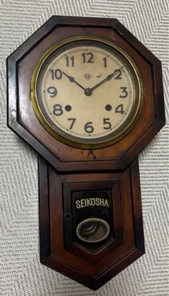 大正ロマン、SEIKOSHA 八角形振り子時計、調整油注入済み オリジナル動作品 大正ロマン、SEIKOSHA 八角形振り子時計、調整油注入済み
