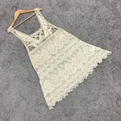 ✨cacao88✨幾何学レースタンクトップ♡透かし編み♡ベージュ♡重ね着(M)