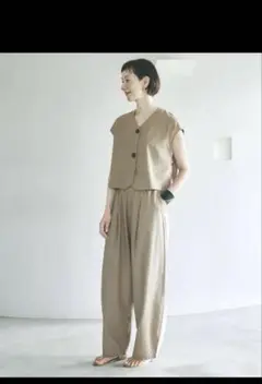 しまむら シーズンリーズン イガリシノブ ベストパンツセットアップ ベージュLL