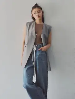 Mila owen ソリッドノーカラーロングベスト