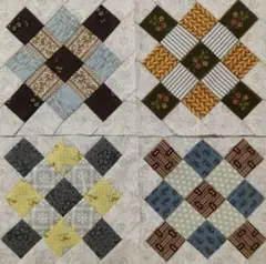 キルトトップ 煙突掃除 4枚組 未完成パッチワーク ハンドメイド