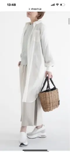 美品❣️【エムズ スタイル】シアー　ビンテージ加工　ラインアクセント　ロングシャツ