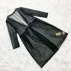 新品 『アールピーエス』 (M) レース切替ロングカーディガン 透け感