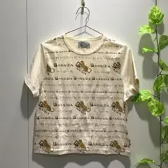 【ビーバイクリツィア】Tシャツ 半袖 総柄ロゴ ヒョウ柄 クリーム系 Lサイズ