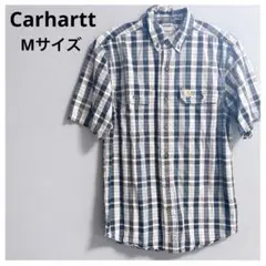 美品◎Carhartt カーハート 半袖 チェックシャツ ブルー 青 S 古着