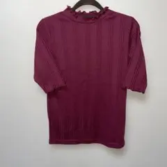最安値❣️美品　リブ編みバーガンディ　五分袖　トップス　カットソー Tシャツ　M