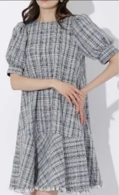 ツイードフリンジ5分袖ワンピース/ANDCOUTURE