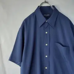 【TOMSHORT クラシックしわ加工ポリエステル紺半袖シャツＬ】ネイビー古着