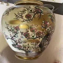 890 九谷焼 湖東 四つ耳付  花鳥　大壺 花入れ 花瓶　時代物 890 九谷焼 湖東 四つ耳付 花鳥 大壺 花入れ 花瓶 時代物（四代