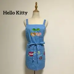 【Hello Kitty】ハローキティエプロン【F】青×ピンク コットン 可愛い