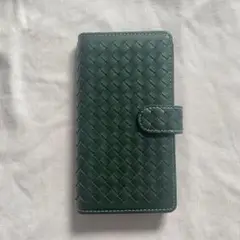 スマホケース 編み込み風 グリーン 緑 手帳型 Android