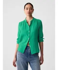 新品未使用【GAP】クリンクルガーゼ シャツ シンプルグリーン XS