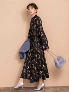 【最終価格】fifth 花柄ロングプリーツワンピース　黒
