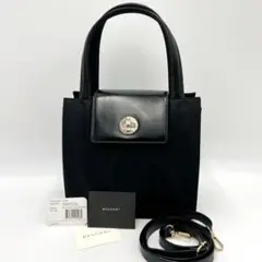 美品 幻の高級品 ブルガリ 2way ハンドバッグ ターンロック ロゴリング 黒