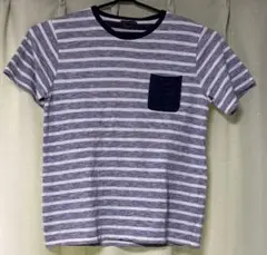 ストライプTシャツ ネイビーポケット付き