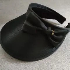 ①サンバイザー●UV●リボン●ブラック●クリップバイザー●おしゃれ●上品●気軽