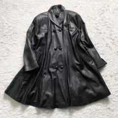 美品■VERA PELLE 　本革　ロングコート　レザー　ブラック　大きいサイズ
