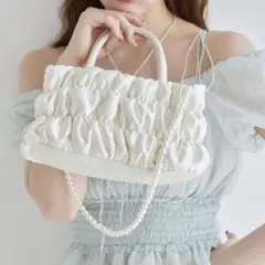 【新品】ギャザーバッグ　アイボリー　パール　ナイスクラップ　niceclaup