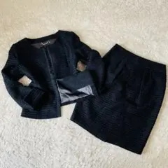 【極美品】UNTITLED スカートスーツ セットアップ ツイード ネイビー
