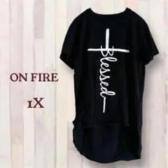 ON FIRE Blessed プリント Tシャツ 半袖 ブラック 黒